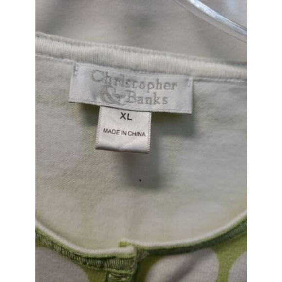 Christopher & Banks Green White Polka Dot Cardigan Sweater Women's Size XL - Picture 2 of 6